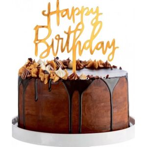 PF-DAKH Godan Akrylový zapich na dort - "Happy Birthday" - zlatý - 14x10 cm