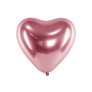 CHB2-018-10 Party Deco Chromované balóny - Glossy Hearts 27cm, 5ks Stříbrná