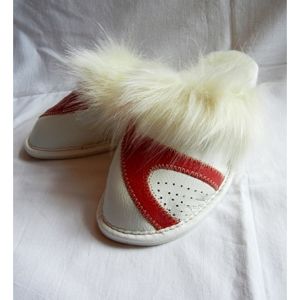 Dámské kožené pantofle - Bílá s červenou (D0010) 39