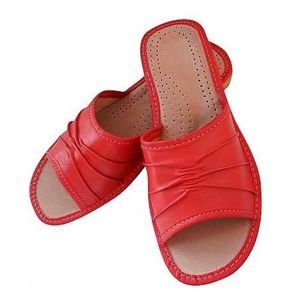 186 Dámské kožené pantofle - červené (D0003) 37