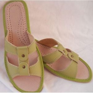 Dámské kožené pantofle - zelené (D0001) 41