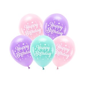 ECO26P-201-081-5 Party Deco Latexové balóny - Happy Birthday - 5ks Růžová
