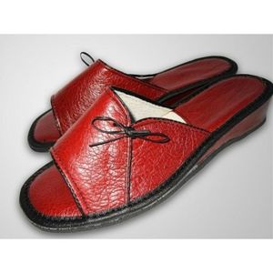 Luxusní dámské kožené pantofle - červené (D0011) 36