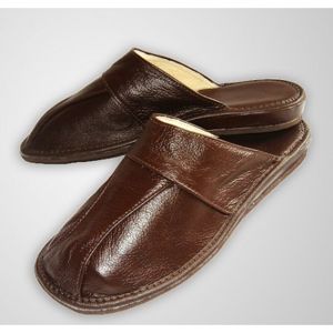 Pánské kožené pantofle - vystlané kůží hnědá (P0005) 46