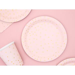 TPP53-008 Party Deco Papírové talíře - Dots - bílá/růžová 18 cm Bílá