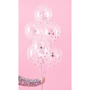 BK12-3-018-6 DR Set balónků - Konfety stříbrné/zlaté, 30cm (6ks) Stříbrná
